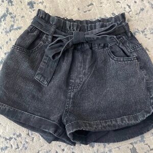 Girls boutique tgla black denim high waisted jean shorts with belt sz 14 nwt